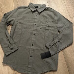 Hurley Boy's Long Sleeve Flannel Solid Army Green Button Up XL NEW